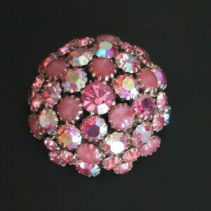 Vintage Warner Signed Pink Rhinestone Domed Brooch